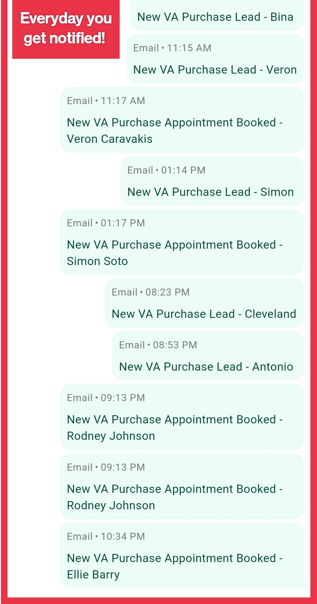 Daily lead notifications in the CRM